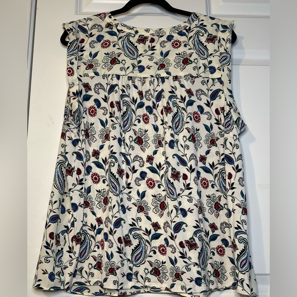 LOFT Sleeveless Blouse with Paisley and Floral Print - Cream and Blue - Picture 2 of 3